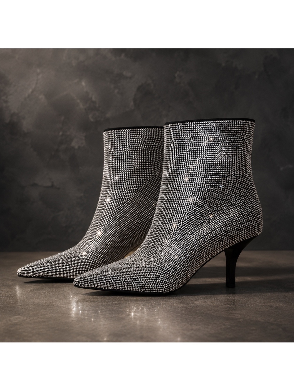 NWT Michael Kors size 7.5 M Silver Rhinestone Ankle Boots Pointed Toe